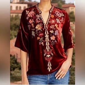 Johnny was sz XL Taline
 heavily embroidered red Embroidered Velvet Top